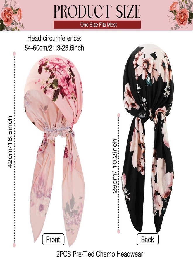 XEPST 2 PCS Chemo Headwear for Women, Pre Tied Chemo Cancer Headscarf Floral Print Turban Beanie Hat Elastic Cancer Hats Bonnet Head Coverings Head Wraps for Women Hair Loss Chemo Sleep Cap - Image 2